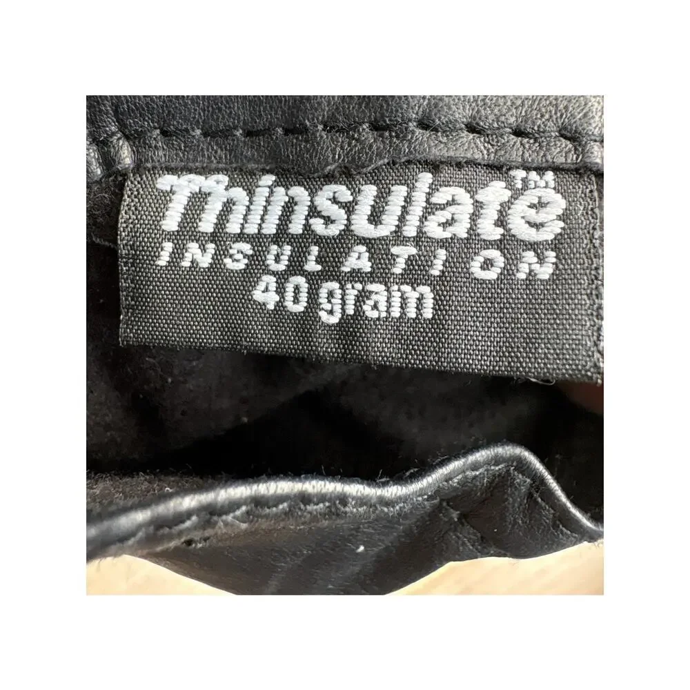 Y2K Vintage Black Leather Thinsulate Lined Gloves Size M